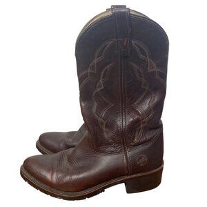 Double H Brown Leather AG7 Western Work Boots Mens 9 D 12in Shaft Cowboy